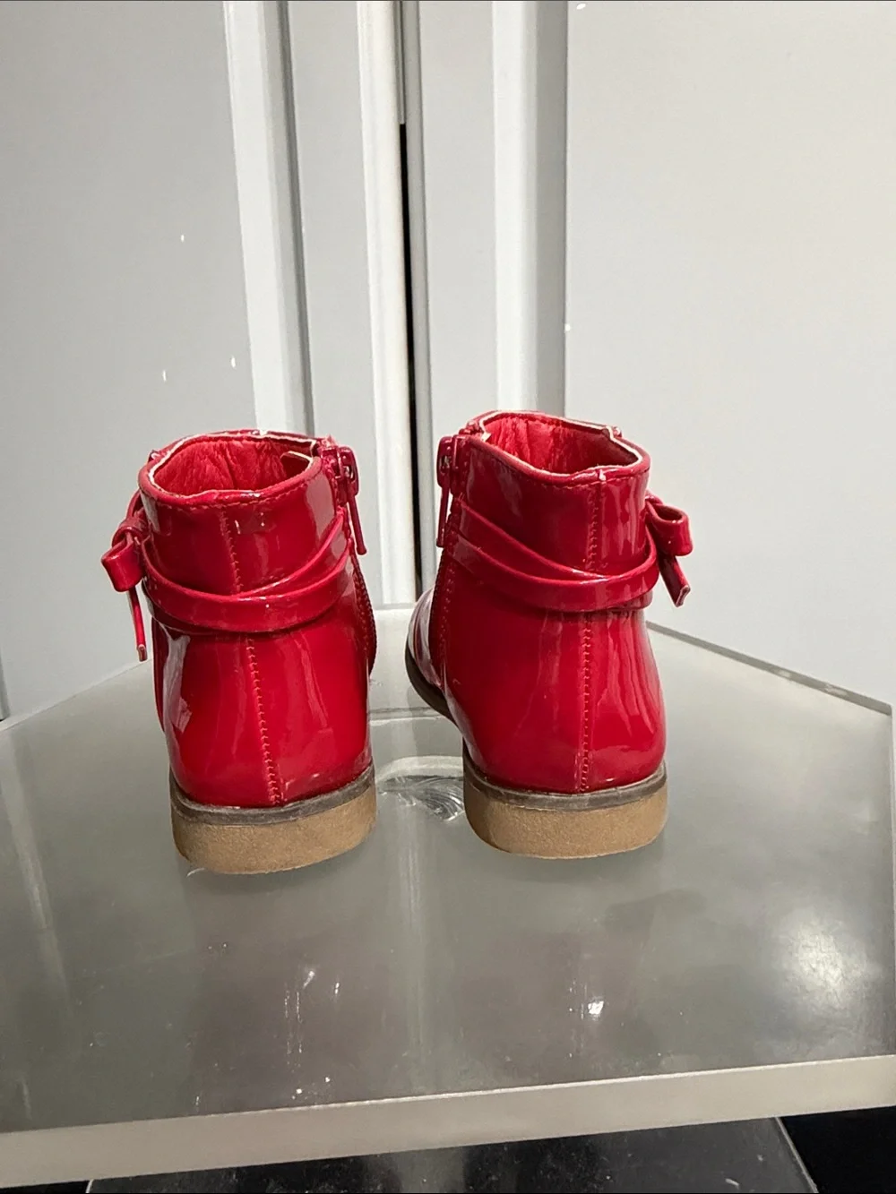 Gymboree Kids Red Faux Patent Leather Ankle Boots Bow Accent Sz 6